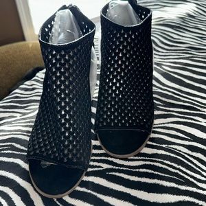 Lucky Brand Black Perforated Open-Toe Sandal Booties